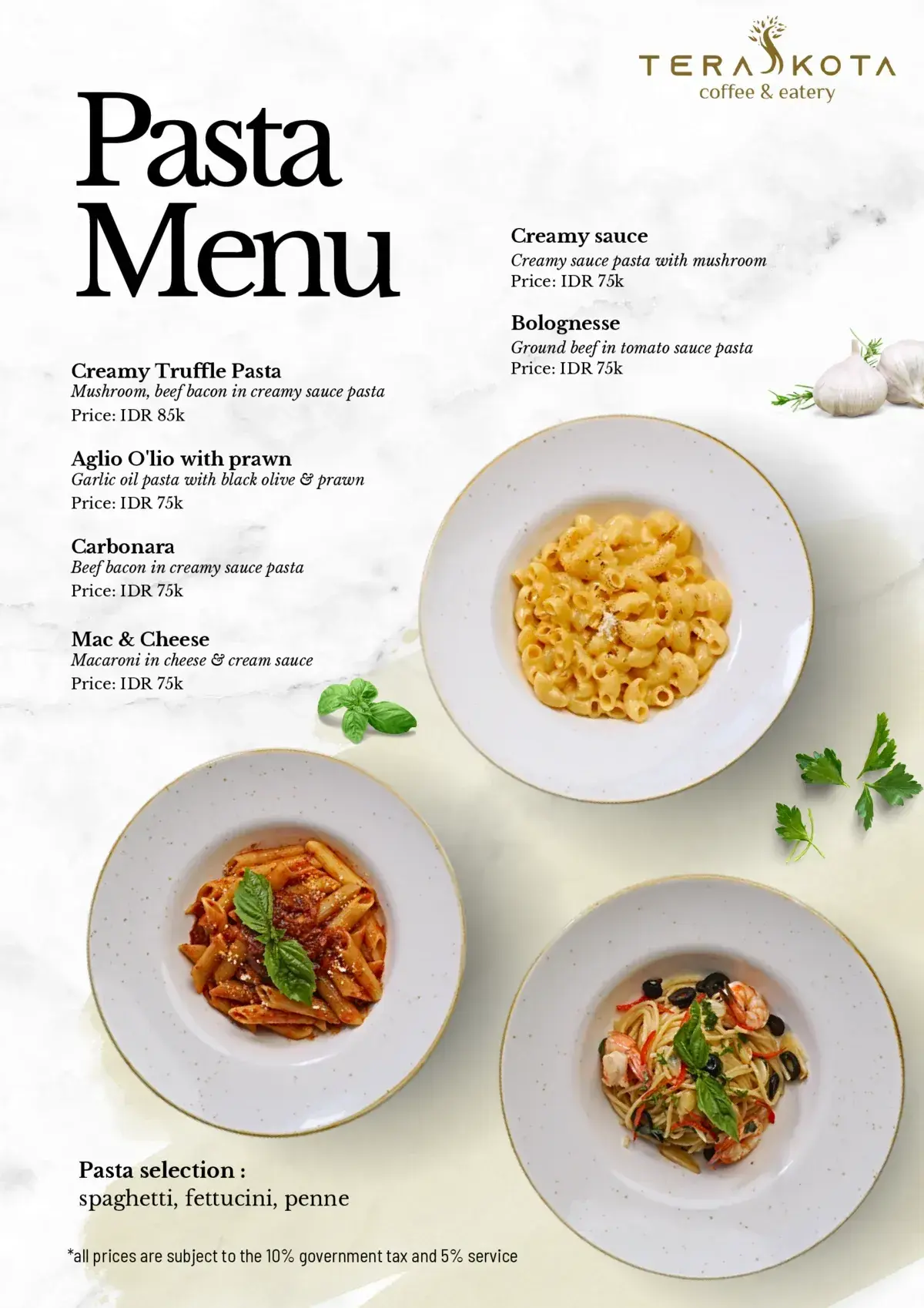 Pasta Menu
